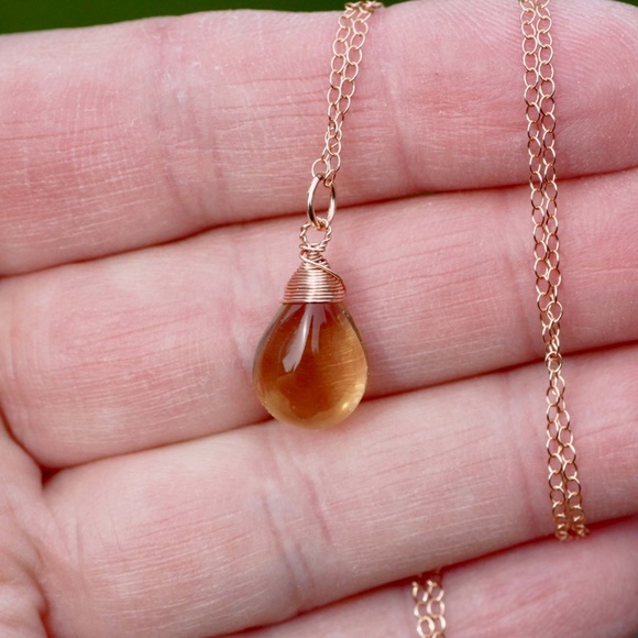 New Natural Citrine Pendant 14K Rose Gold Filled , November Birthstone - Picture 6 of 8